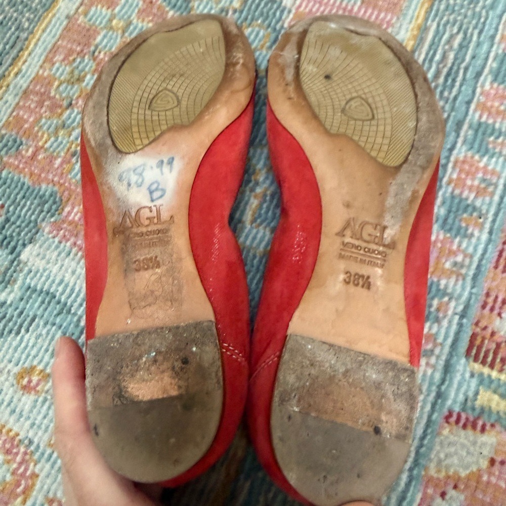 AGL Red suede and Navy patten Flats with silver Buckle Detail - Picture 4 of 5